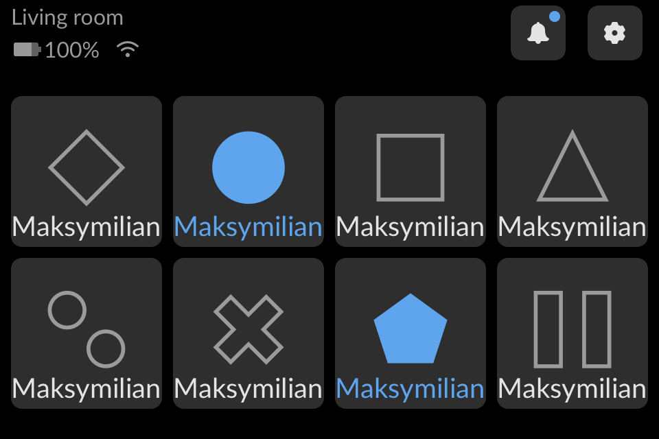 TV viewership measurement device interface showing a larger household with eight panelist selection cards.