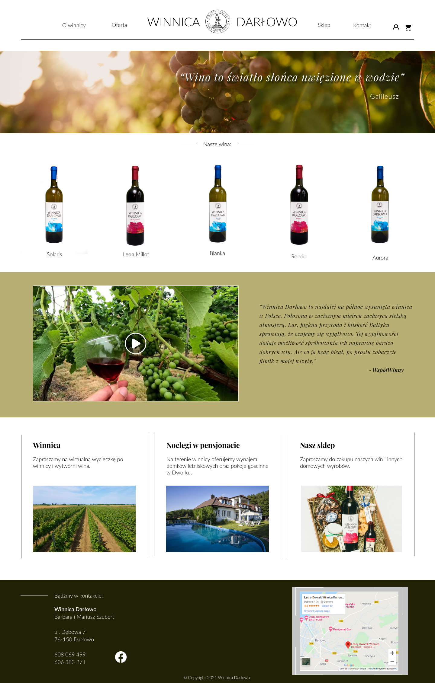 Darłowo Vineyard website redesign screen with product, hospitality, and contact sections.